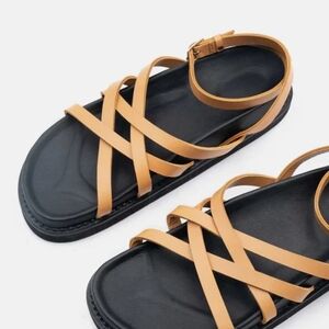 Women's Tan and Black Strappy Sandals